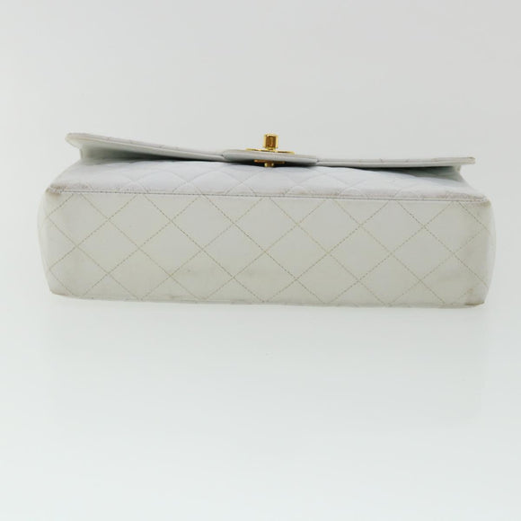 CHANEL Matelasse Pair Shoulder Bag Lamb Skin White CC Auth 32416SAM