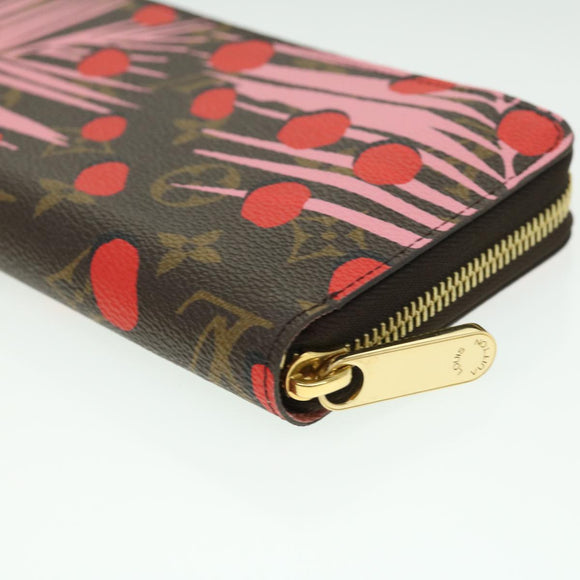 LOUIS VUITTON Monogram jungle dot Zippy Wallet Long Wallet Red Pink Auth 32470SM