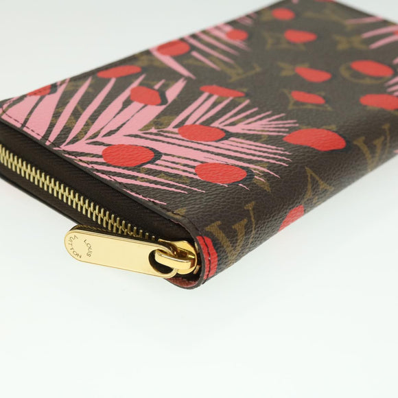 LOUIS VUITTON Monogram jungle dot Zippy Wallet Long Wallet Red Pink Auth 32470SM