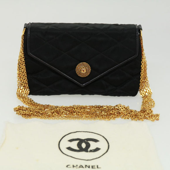 CHANEL Matelasse Chain stone Shoulder Bag Black CC Auth 32695AV
