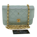 CHANEL Diana Matelasse Shoulder Bag Satin Light Blue CC Auth 33325AV-1