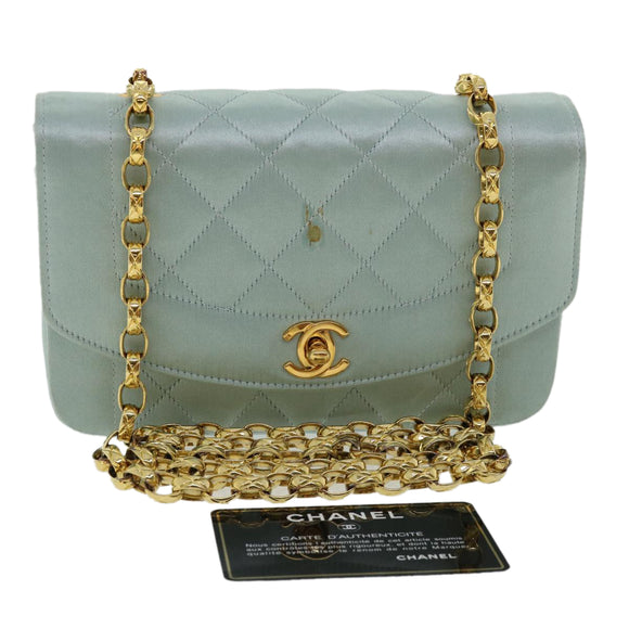 CHANEL Diana Matelasse Shoulder Bag Satin Light Blue CC Auth 33325AV
