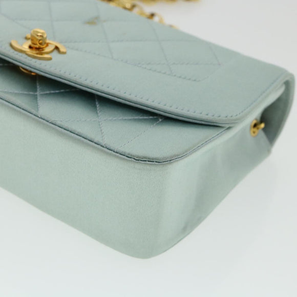 CHANEL Diana Matelasse Shoulder Bag Satin Light Blue CC Auth 33325AV