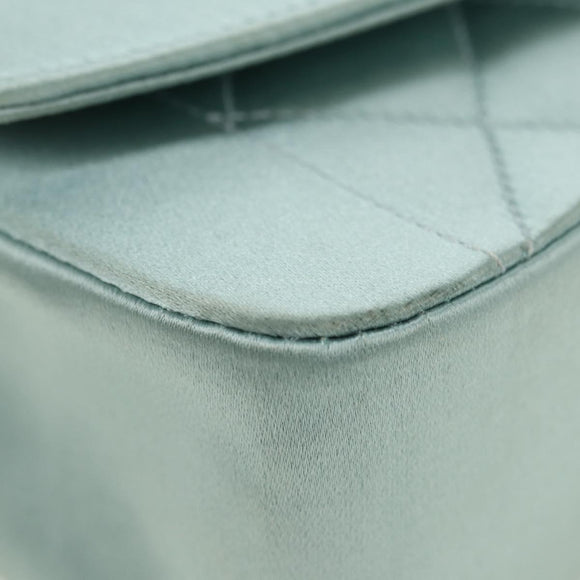 CHANEL Diana Matelasse Shoulder Bag Satin Light Blue CC Auth 33325A