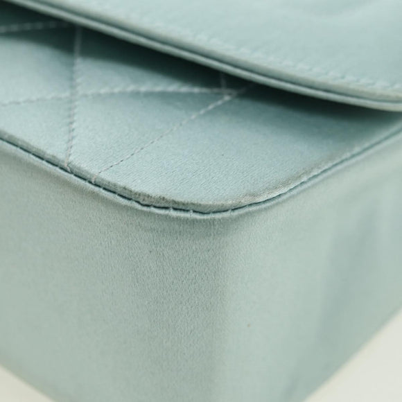 CHANEL Diana Matelasse Shoulder Bag Satin Light Blue CC Auth 33325A