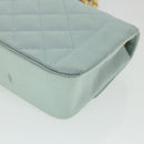 CHANEL Diana Matelasse Shoulder Bag Satin Light Blue CC Auth 33325AV-16