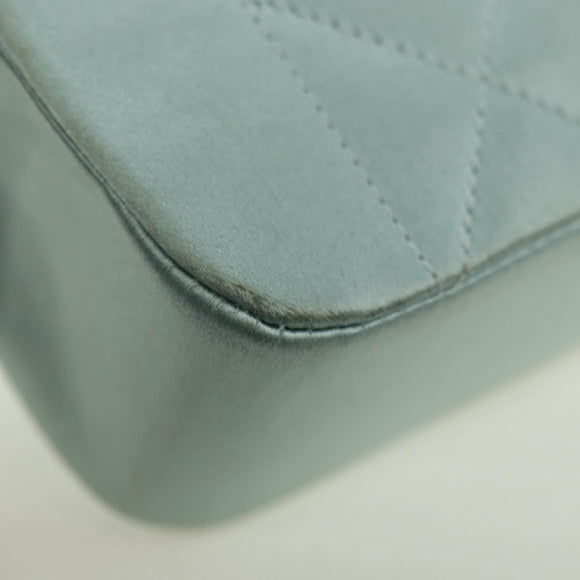 CHANEL Diana Matelasse Shoulder Bag Satin Light Blue CC Auth 33325A