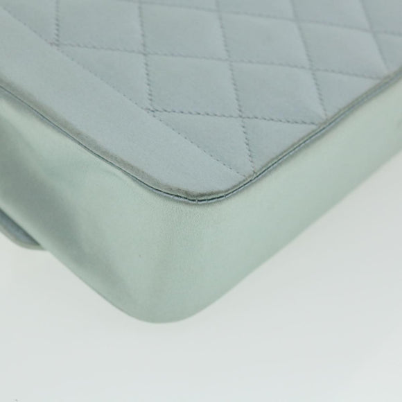 CHANEL Diana Matelasse Shoulder Bag Satin Light Blue CC Auth 33325AV