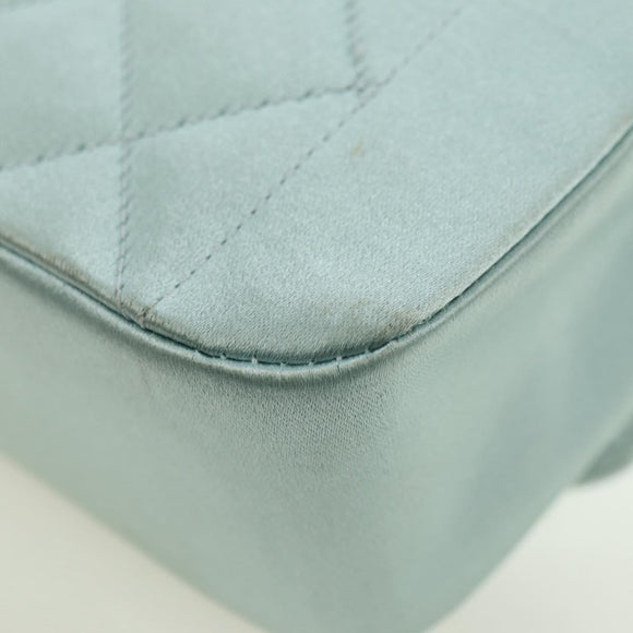 CHANEL Diana Matelasse Shoulder Bag Satin Light Blue CC Auth 33325A