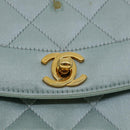 CHANEL Diana Matelasse Shoulder Bag Satin Light Blue CC Auth 33325AV-18