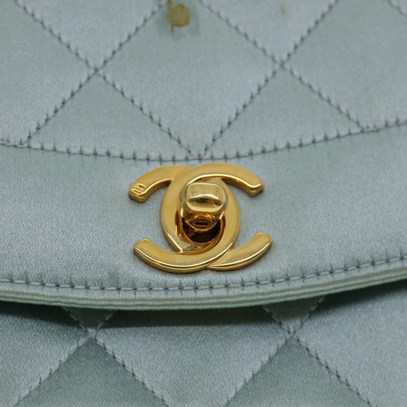 CHANEL Diana Matelasse Shoulder Bag Satin Light Blue CC Auth 33325AV