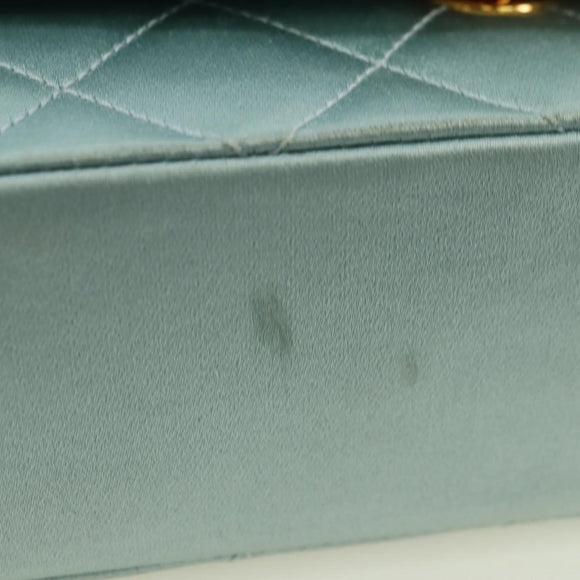 CHANEL Diana Matelasse Shoulder Bag Satin Light Blue CC Auth 33325A