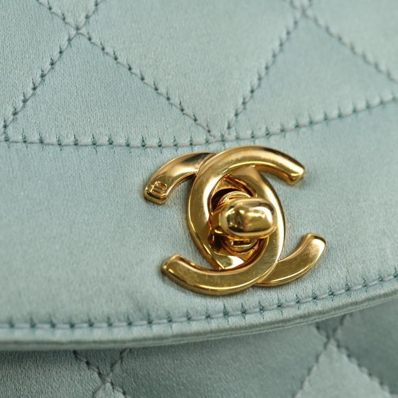 CHANEL Diana Matelasse Shoulder Bag Satin Light Blue CC Auth 33325A