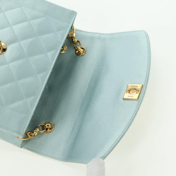 CHANEL Diana Matelasse Shoulder Bag Satin Light Blue CC Auth 33325A