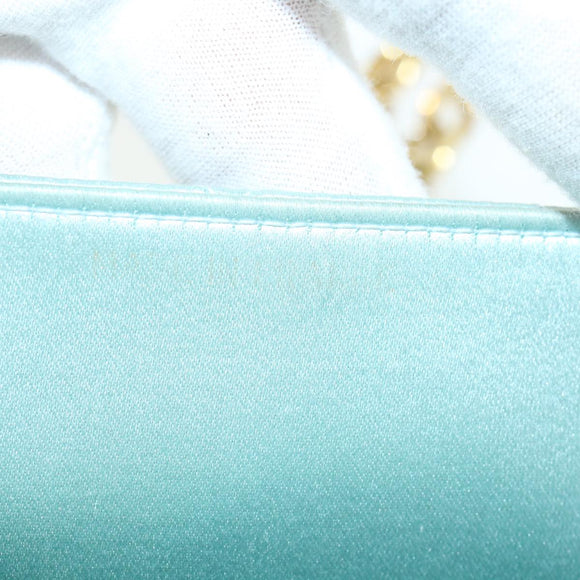 CHANEL Diana Matelasse Shoulder Bag Satin Light Blue CC Auth 33325AV
