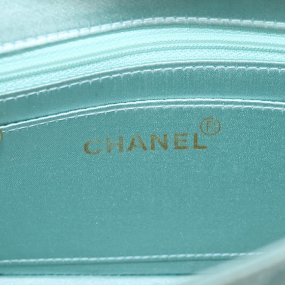 CHANEL Diana Matelasse Shoulder Bag Satin Light Blue CC Auth 33325A