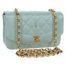 CHANEL Diana Matelasse Shoulder Bag Satin Light Blue CC Auth 33325A-1