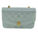CHANEL Diana Matelasse Shoulder Bag Satin Light Blue CC Auth 33325AV-13