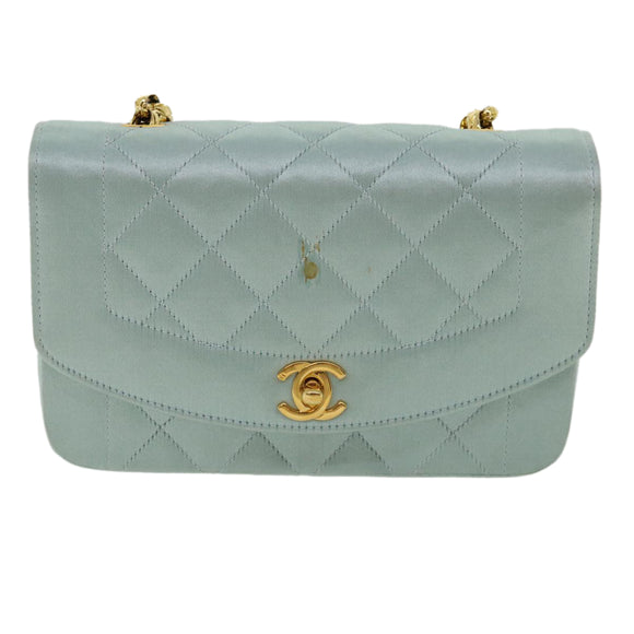 CHANEL Diana Matelasse Shoulder Bag Satin Light Blue CC Auth 33325AV