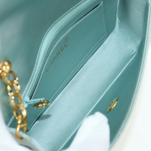 CHANEL Diana Matelasse Shoulder Bag Satin Light Blue CC Auth 33325A
