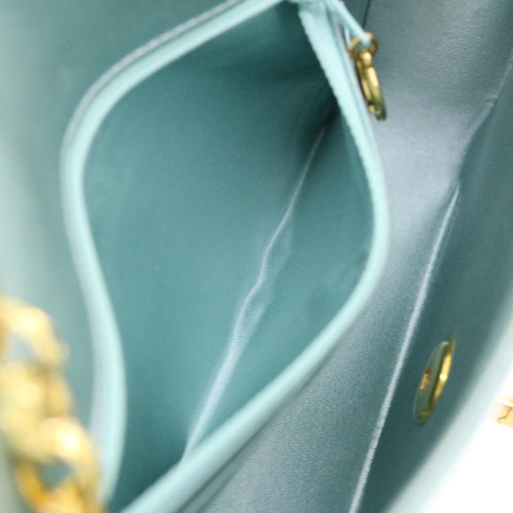 CHANEL Diana Matelasse Shoulder Bag Satin Light Blue CC Auth 33325AV