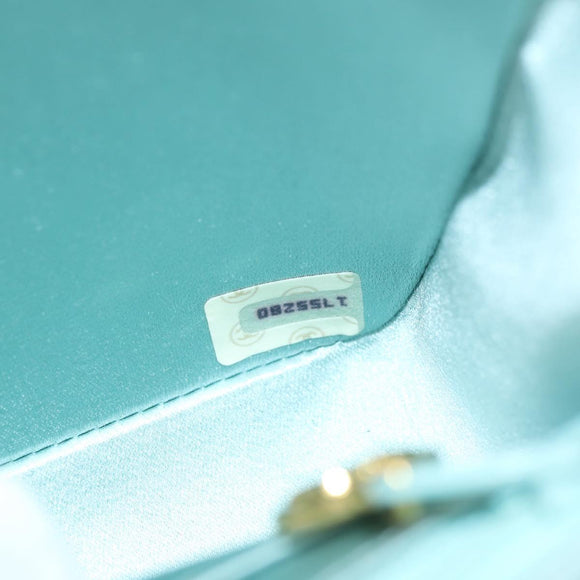 CHANEL Diana Matelasse Shoulder Bag Satin Light Blue CC Auth 33325A