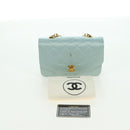 CHANEL Diana Matelasse Shoulder Bag Satin Light Blue CC Auth 33325A-12
