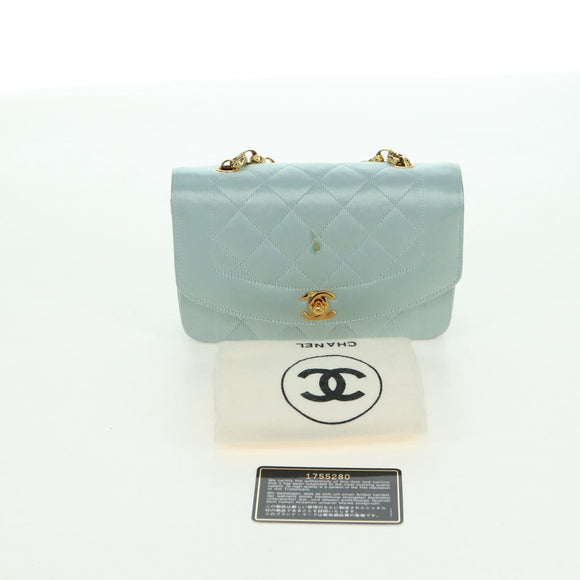 CHANEL Diana Matelasse Shoulder Bag Satin Light Blue CC Auth 33325A