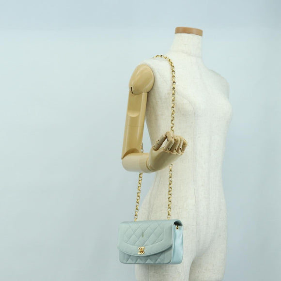 CHANEL Diana Matelasse Shoulder Bag Satin Light Blue CC Auth 33325A