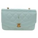 CHANEL Diana Matelasse Shoulder Bag Satin Light Blue CC Auth 33325A-13