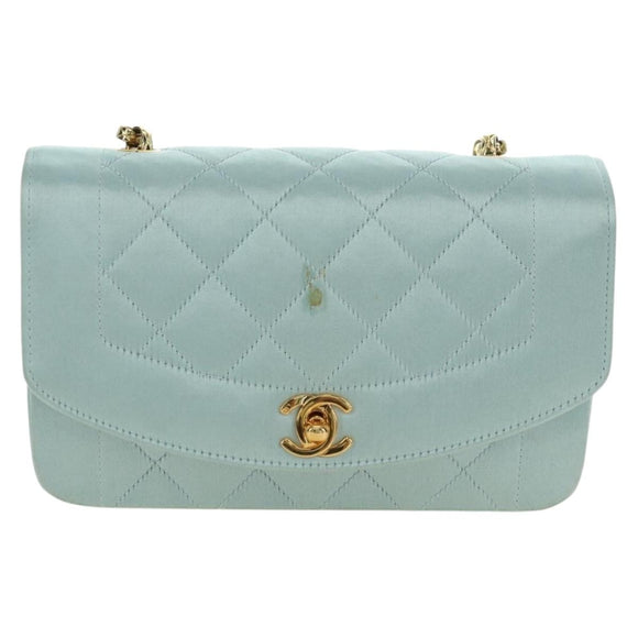 CHANEL Diana Matelasse Shoulder Bag Satin Light Blue CC Auth 33325A