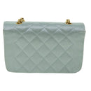 CHANEL Diana Matelasse Shoulder Bag Satin Light Blue CC Auth 33325AV-3