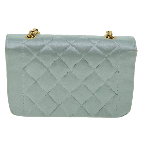 CHANEL Diana Matelasse Shoulder Bag Satin Light Blue CC Auth 33325AV