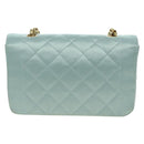 CHANEL Diana Matelasse Shoulder Bag Satin Light Blue CC Auth 33325A-3