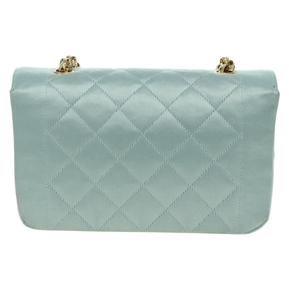 CHANEL Diana Matelasse Shoulder Bag Satin Light Blue CC Auth 33325A