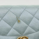 CHANEL Diana Matelasse Shoulder Bag Satin Light Blue CC Auth 33325AV-2