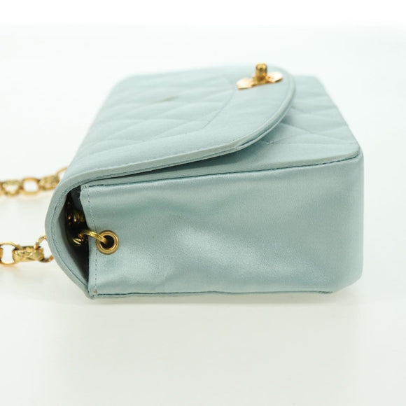 CHANEL Diana Matelasse Shoulder Bag Satin Light Blue CC Auth 33325A