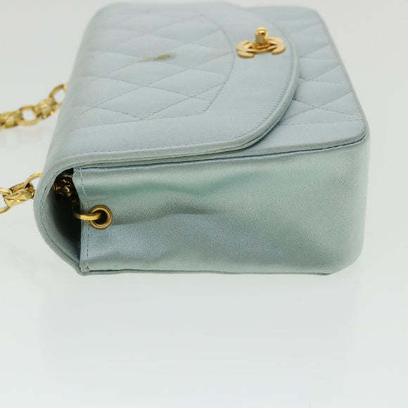CHANEL Diana Matelasse Shoulder Bag Satin Light Blue CC Auth 33325AV