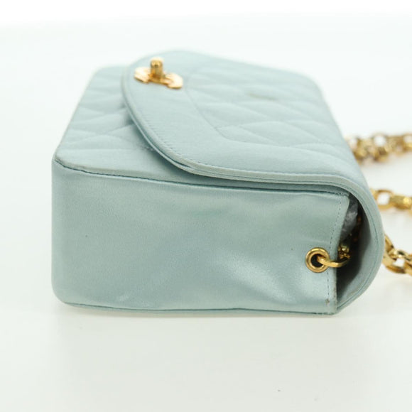 CHANEL Diana Matelasse Shoulder Bag Satin Light Blue CC Auth 33325A