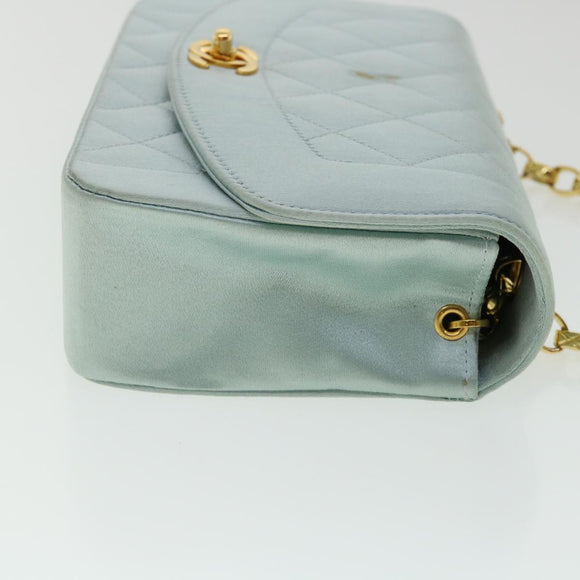 CHANEL Diana Matelasse Shoulder Bag Satin Light Blue CC Auth 33325AV