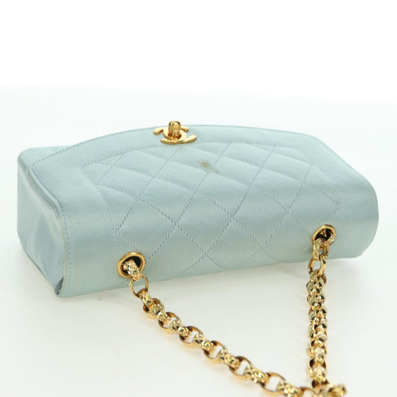 CHANEL Diana Matelasse Shoulder Bag Satin Light Blue CC Auth 33325A