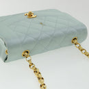 CHANEL Diana Matelasse Shoulder Bag Satin Light Blue CC Auth 33325AV-7