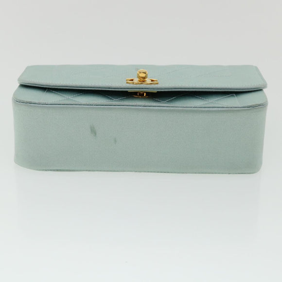 CHANEL Diana Matelasse Shoulder Bag Satin Light Blue CC Auth 33325AV