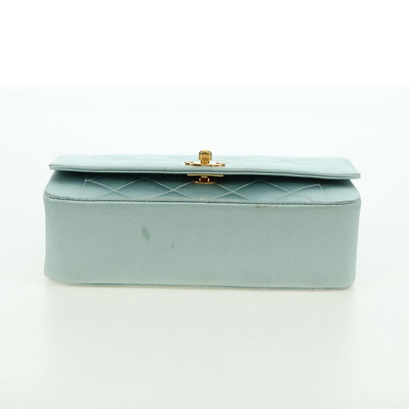 CHANEL Diana Matelasse Shoulder Bag Satin Light Blue CC Auth 33325A