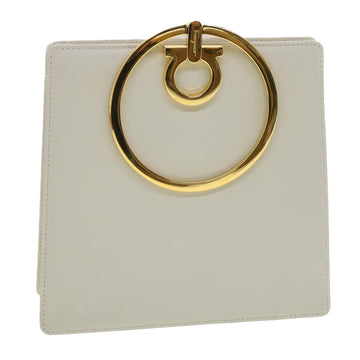 Salvatore Ferragamo Gancini Hand Bag Leather White Gold Tone Auth 34202AV