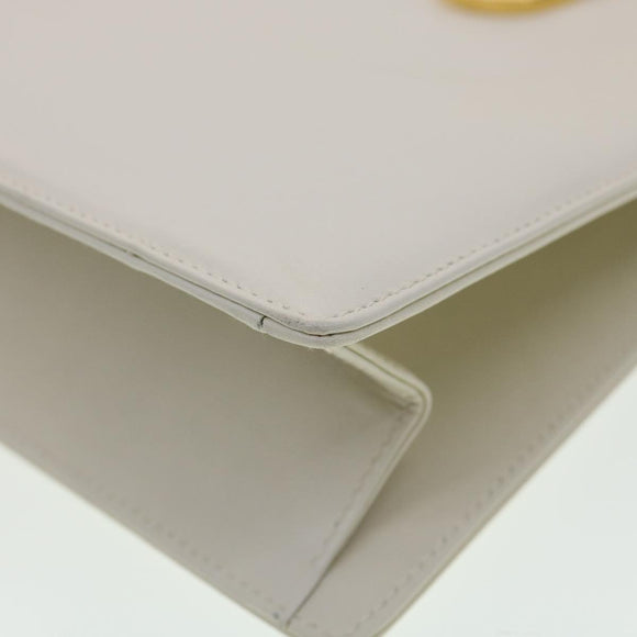 Salvatore Ferragamo Gancini Hand Bag Leather White Gold Tone Auth 34202AV