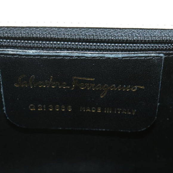 Salvatore Ferragamo Gancini Hand Bag Leather White Gold Tone Auth 34202AV