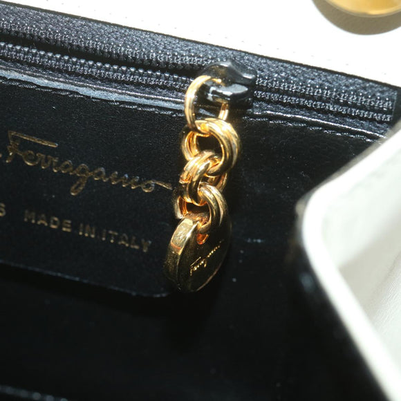 Salvatore Ferragamo Gancini Hand Bag Leather White Gold Tone Auth 34202AV