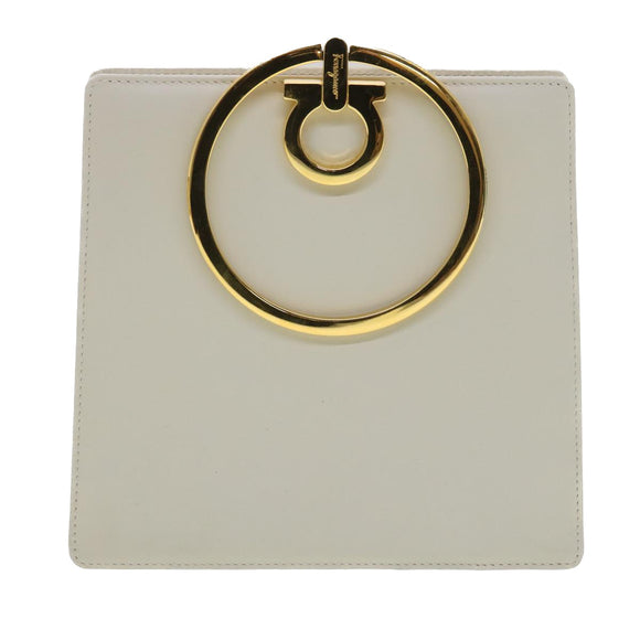 Salvatore Ferragamo Gancini Hand Bag Leather White Gold Tone Auth 34202AV