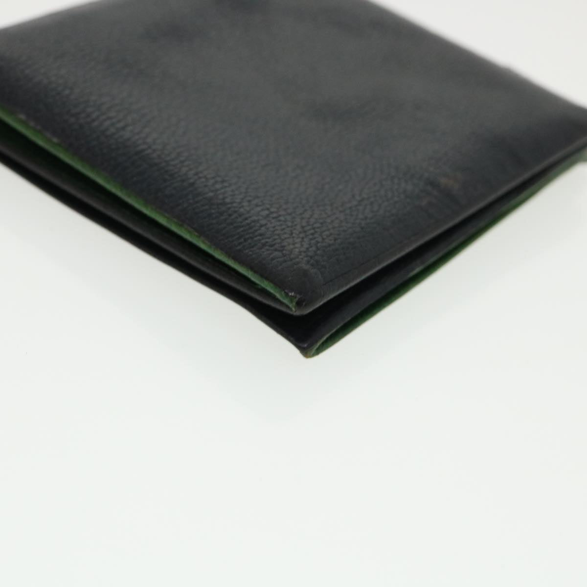 HERMES Accessory Case Leather Black Green Auth 35688